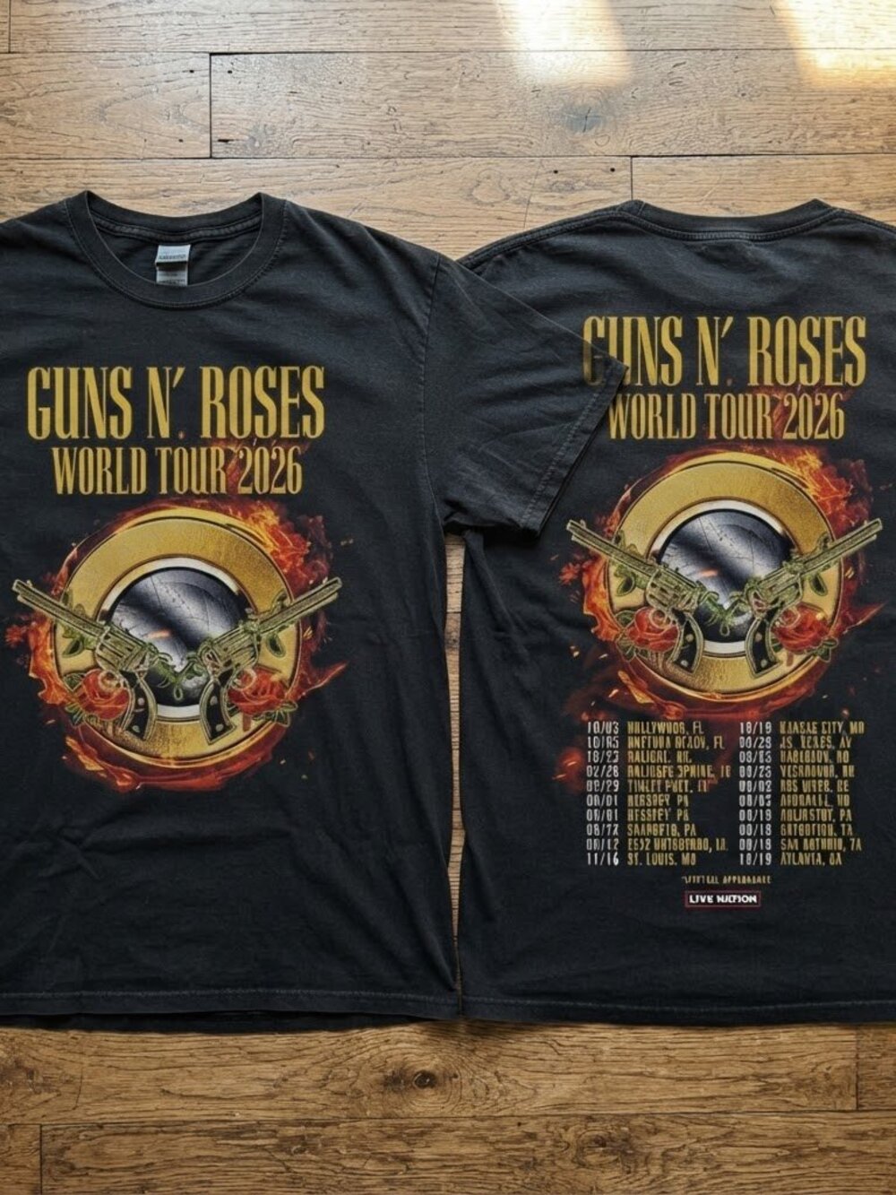 Guns N' Roses World Tour 2026 North America Double Sided Concert T-Shirt